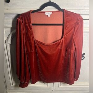 S’Edge Boutique Red Velvet Square Neck Puff Sleeve‎ Blouse Classy Effortless